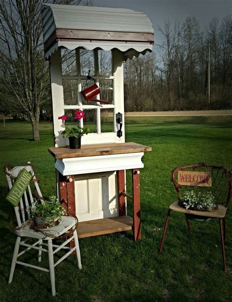 Sand the whole piece and then paint or spray paint the chair, let dry and give it as many coats as you. Chair planter and Old metal Awning and old door potting table all locally made and available at ...