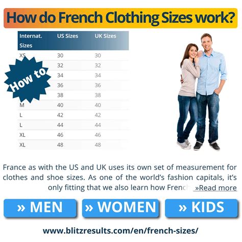 French Size To US Shoes Clothes Size Charts Men Women