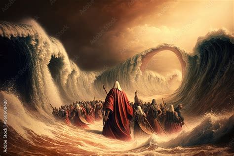 The Miracle Of Moses Parting The Red Sea An Illustration Of The