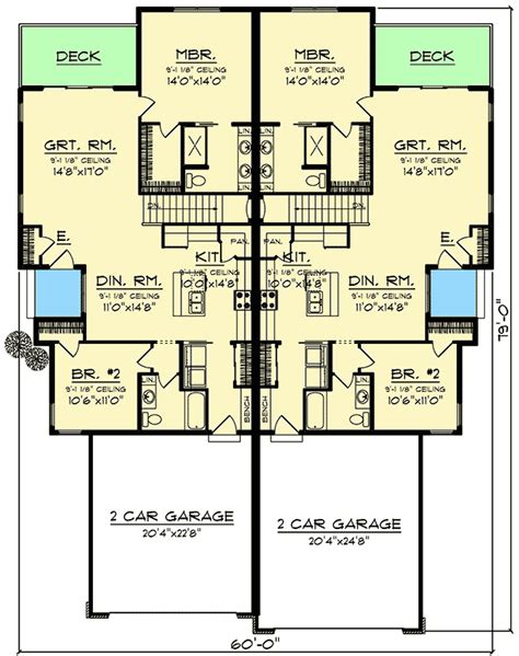 Plan 890091ah Craftsman Duplex With Matching 2 Bedroom Units Duplex