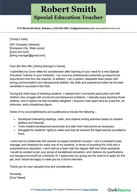 2023 Education Cover Letter Examples Fillable Printab