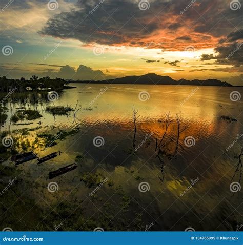 Beautiful Sunset Sky At Bangpra Water Reservoir Chonburi Eastern Of