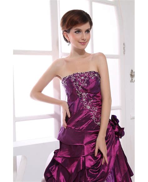 Purple Ball Gown Strapless Floor Length Satin Tulle Wedding Dress With