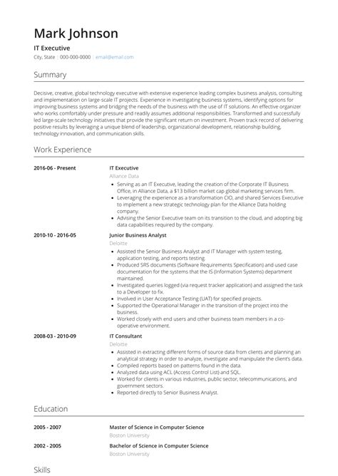 Resume templates and examples to download for free in word format ✅ +50 cv samples in word. It Executive - Resume Samples and Templates | VisualCV