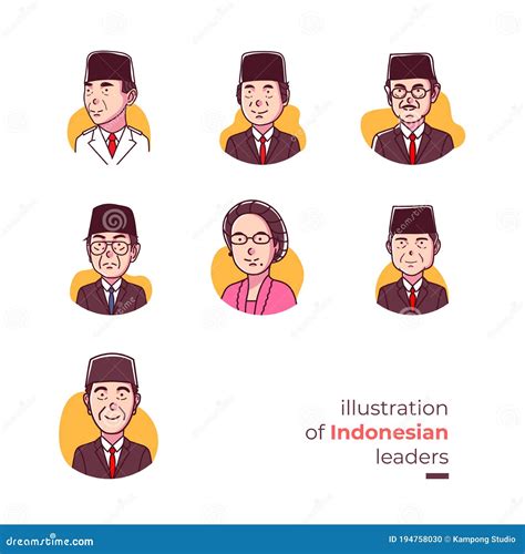 Cartoon Set Of All Indonesian President Stock Vector Illustration Of