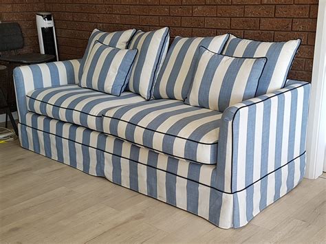 Custom Hamptons Striped Sofa3 Seater Lounge Blue Denim White Etsy