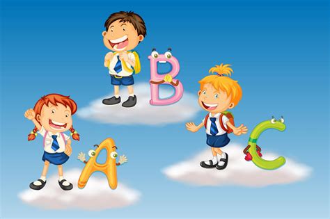Students In Uniform With Alphabet Letters 447528 Vector Art At Vecteezy