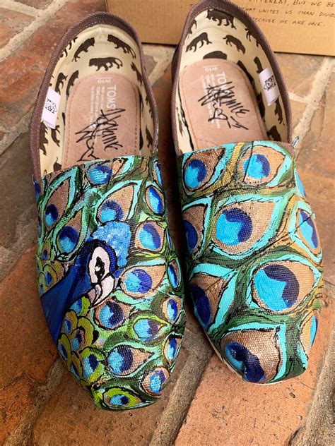 Toms Custom Hand Painted Peacock Slip Ons Feathers Shoes For Etsy