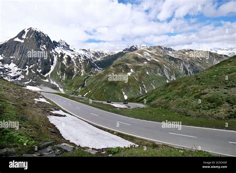 Nufenenpass In The Swiss Alps Connecting The Cantons Of Valais And
