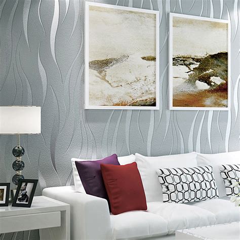 Modern Silver 3d Wave Stripe Non Woven Embossed Flocking Wallpaper