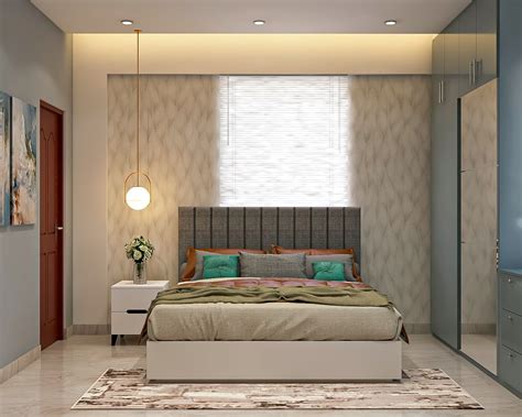 Spacious Master Bedroom Design With Grey Wardrobe Livspace