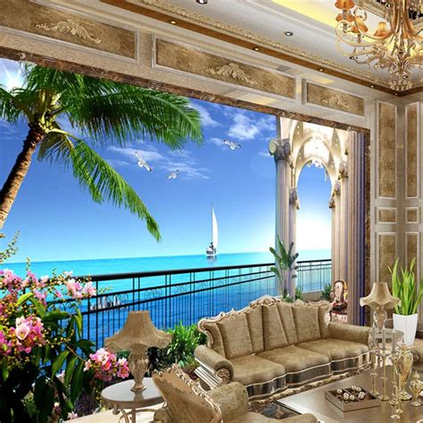 Custom 3d Hd Sea View Room Living Room Sofa Background Wall Mural