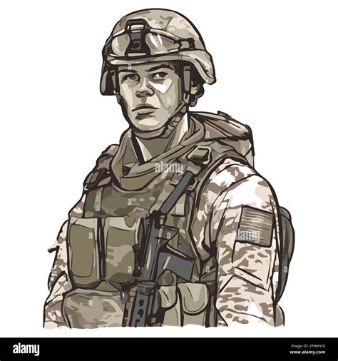 Military Infantry Cartoon Soldier Isolated Drawing Vector Art Of Army