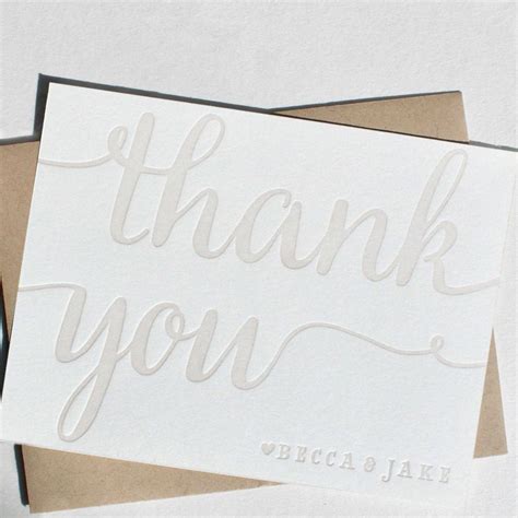 Letterpress Thank You Card Set Customized With Names Folded Etsy
