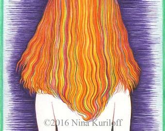 Giclee Print Art Nude Redhead Whimsical Drawing TREE By Fineartist