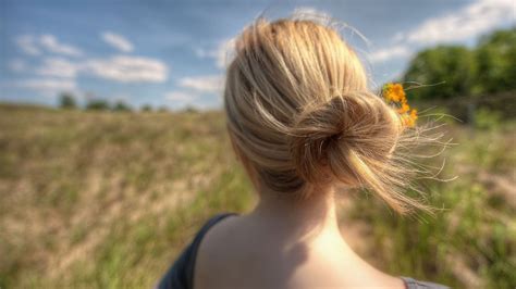 Wallpaper Sunlight Blonde Nature Field Hair Wind Flower Girl