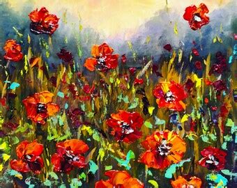 Poppy Painting Floral Original Art Colorful Oil Paintings Canvas