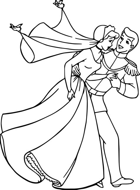 Cool Cinderella And Prince Charming Run Coloring Pages Cinderella