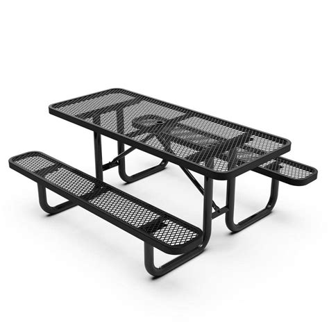 Carnegy Avenue 6175 In Black Rectangle Steel Picnic Tables Seats 6 People With Umbrella Hole
