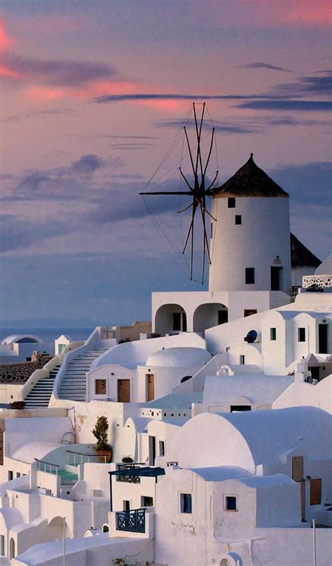 The Wonderful Windmill In Oia During Sunset Santorini Santorini