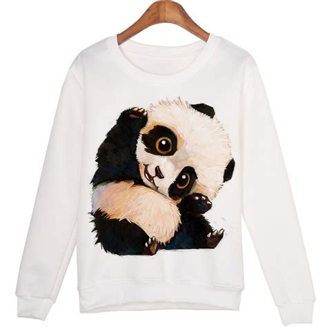 Panda Printed Hoodies Fashion Women Hoodies Long Sleeve White