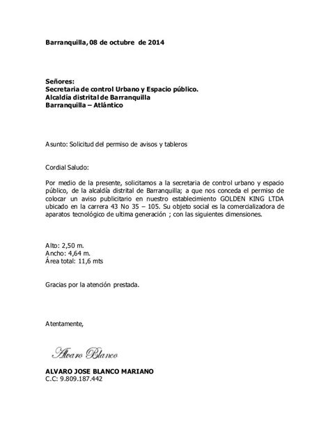 Carta Solicitud De Permiso Espacio Publico Assistente Administrativo