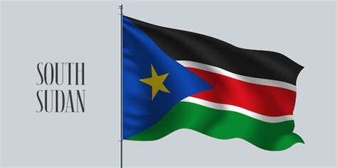 sudán del sur ondeando la bandera en la ilustración del asta de la bandera vector premium