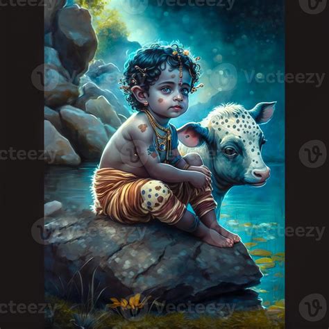 Little Krishna Cute With Cow Image Generative Ai 21979816 Stock Photo