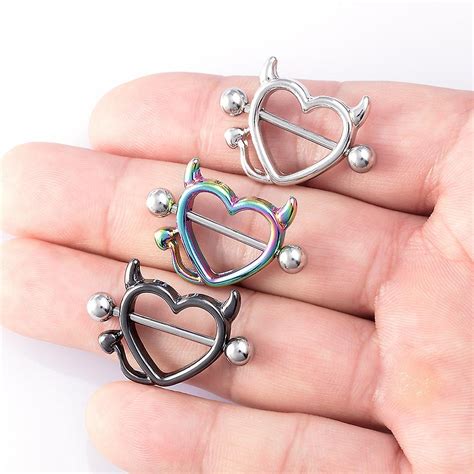1 Pair 14g Stainless Steel Breast Piercing Jewelry Heart Nipple