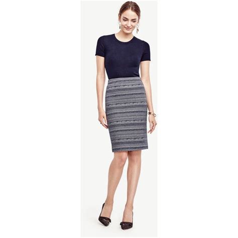 ann taylor curvy striped tweed pencil skirt 70 liked on polyvore featuring skirts navy blue