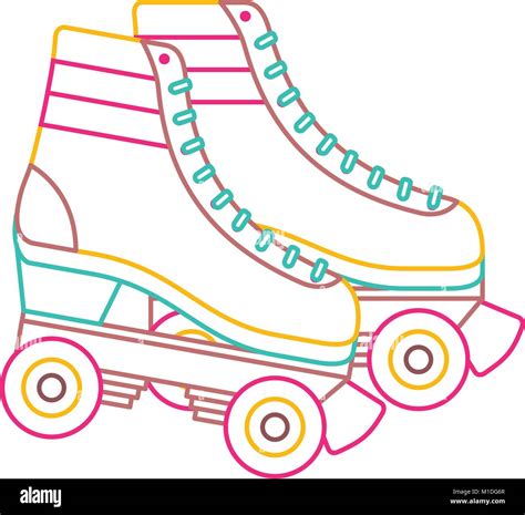 Retro Roller Skates Wheels Trendy Vintage Vector Illustration Color