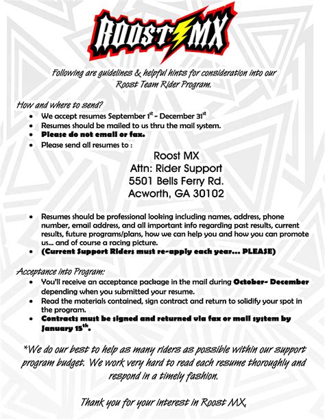 Free and premium resume templates and cover letter examples give you the ability to shine in any application process. Roost MX - Motocross Graphics - Rider Resume