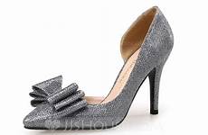 pumps sparkling stiletto heel toe bowknot glitter closed shoes women jjshouse