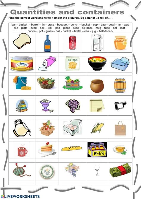 Containers matching - Interactive worksheet | Worksheets, English as a
