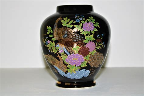Vintage Japan Interpur Black K Gold Porcelain Vase Etsy