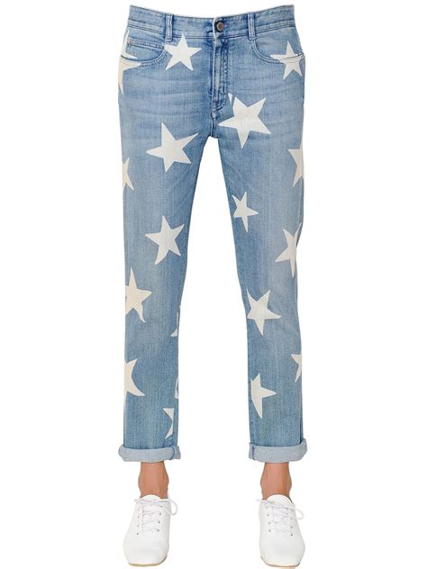 Lyst Stella Mccartney Skinny Boyfriend Stars Print Denim Jeans In Blue