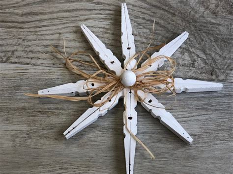 Learn How To Make Rustic White Clothespins Star Snowflake Ornament