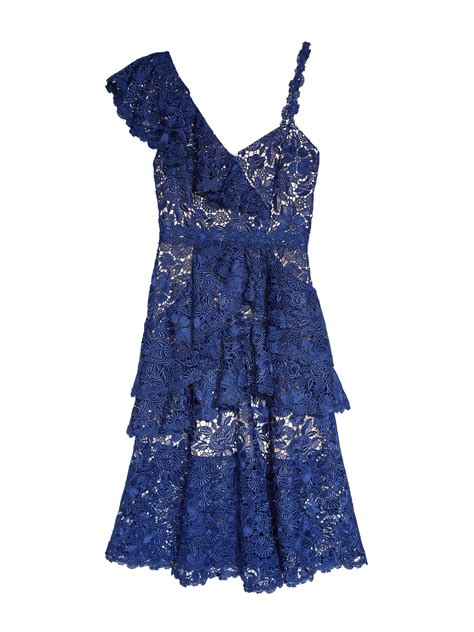 Florrie Ruffle Mid Length Dress By Alice Olivia Lace Blue Dress Cocktail Dress Lace