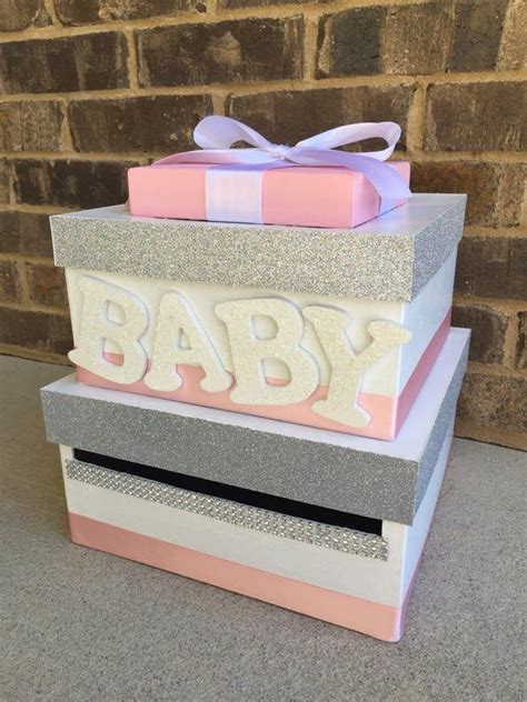 On blue background baby shower decoration for birth of child celebration on gray background top view mock up. Pink Baby Shower Card Box, Giftcard Box, and Letter Box in 2020 | Baby shower cards, Baby shower ...