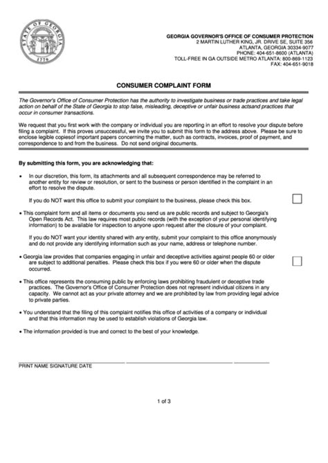 Ceo, habib pvt, ltd dear sir, i work in creative department in your firm and doing well since i have been appointed. Fillable Consumer Complaint Form - Georgia Governor'S Office Of Consumer Protection printable ...