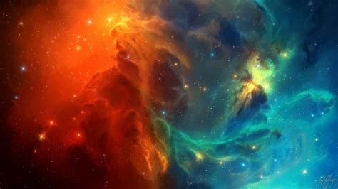 Download 2560x1440 Nebula Orange Stars Blue Galaxy Wallpapers For