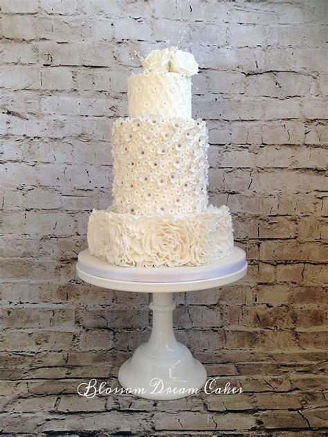 Ruffles And Roses White Wedding Cake Decorated Cake By Cakesdecor
