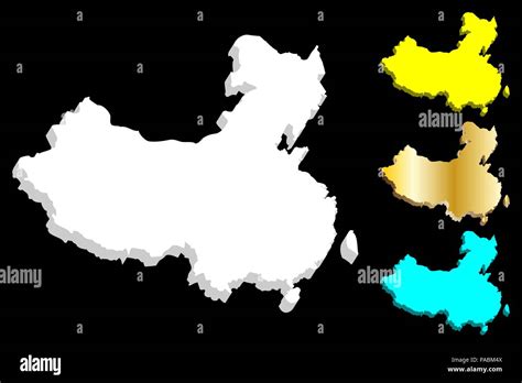 3d Map Of China Peoples Republic Of China Prc White Yellow Blue