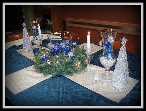 Silver & Blue Christmas Centerpiece  Christmas centerpieces, Christmas