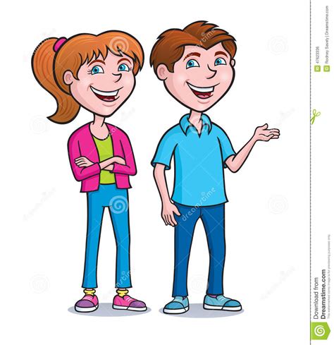 Two Teens Standing And Smiling Stock Illustration Image