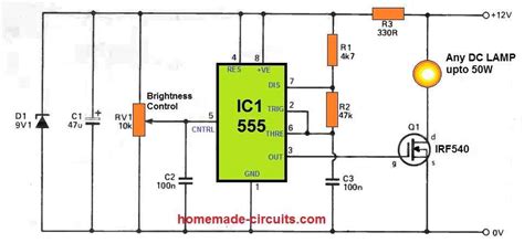 Dc Lamp Dimmer Circuit Using Ic 555 Homemade Circuit Projects