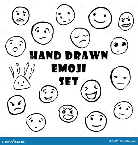 Hand Drawn Set Of Emoticons Emoji Smiley Icons Stock Vector