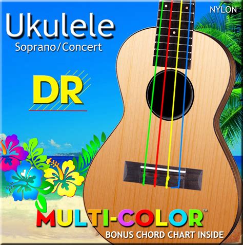 Dr Multi Color Ukulele Strings For Soprano And Concert With Free Chord