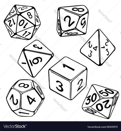 Collection Dice For Role Playing Games Isolated Vector Image