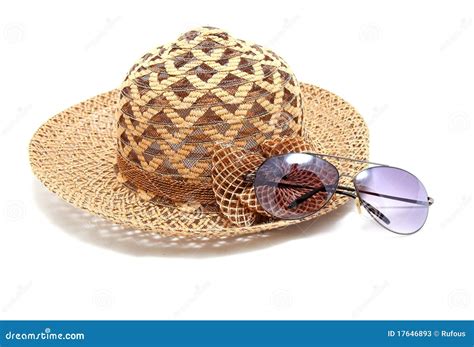 Woven Hat With Sunglasses Stock Image Image Of Reflection 17646893